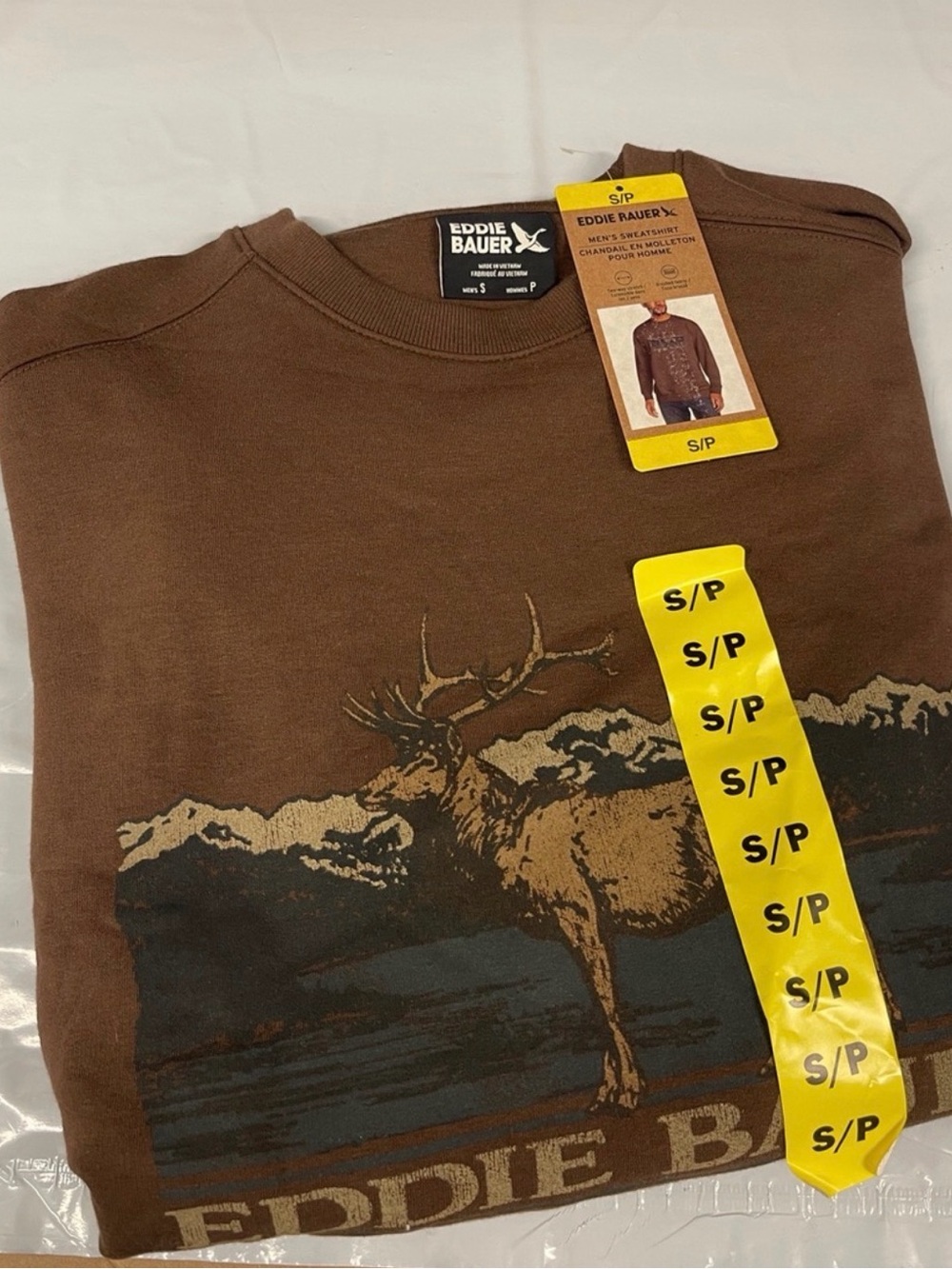 Eddie Bauer Brown Graphic Crewneck Sweatshirt with Elk Design